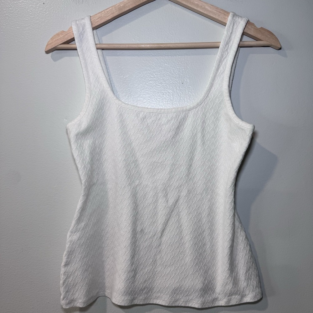 Rebecca Taylor Cotton Jacquard‎ Tank Top Size XS White V Neck